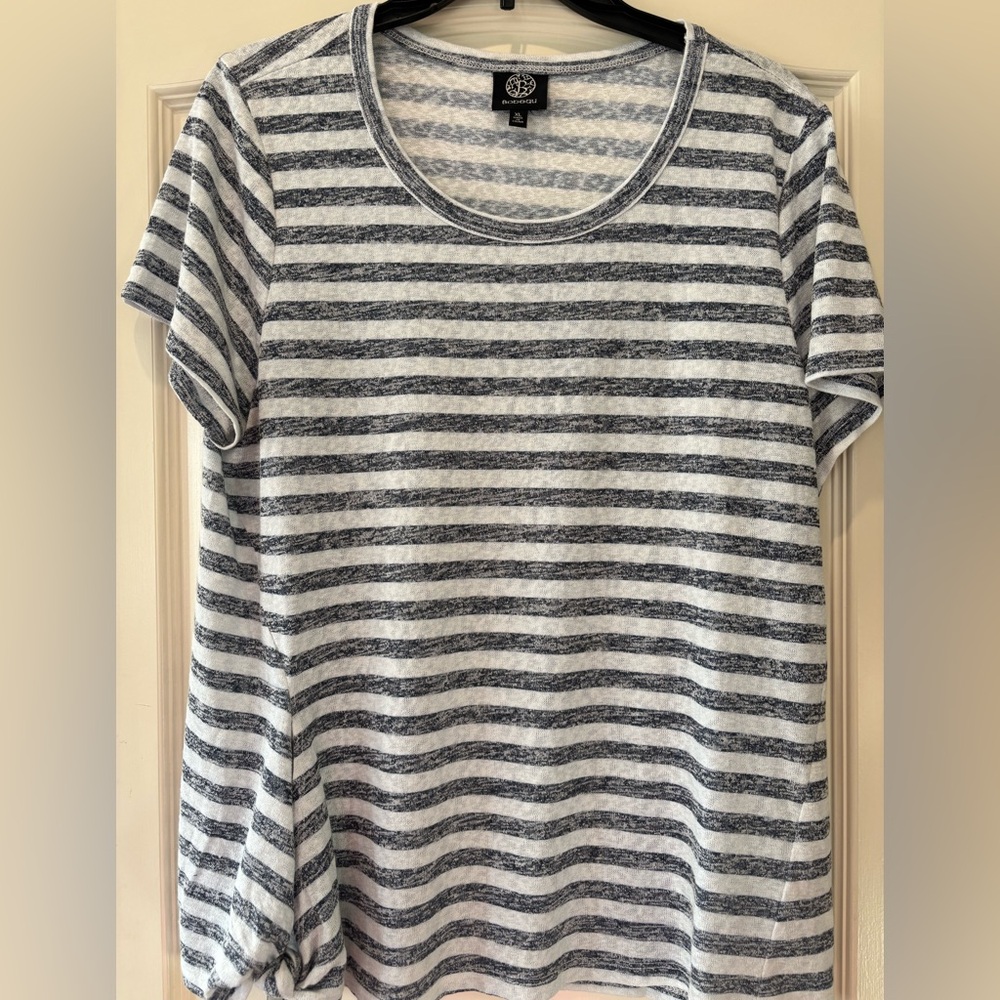 bobeau Striped Short-Sleeve Tee in Gray and White